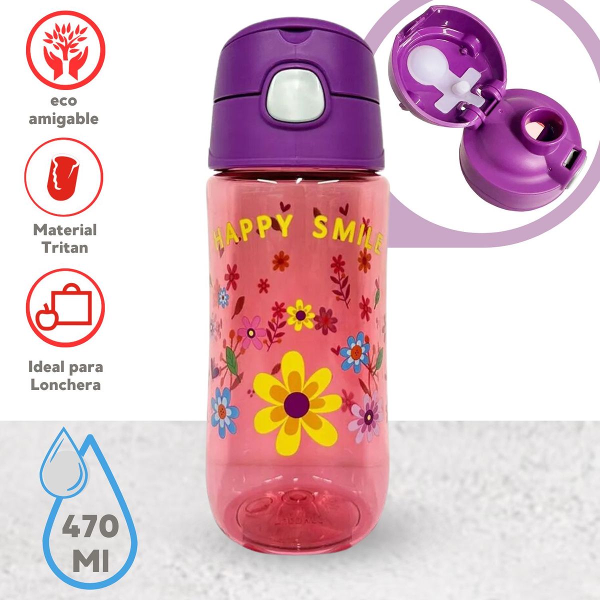 THERMOS - Botella hidratante para niños Flores 470ml