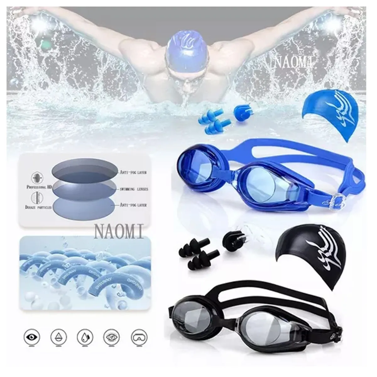 DENISASAA - Juego de gafas de natación antivaho de natación - Azul