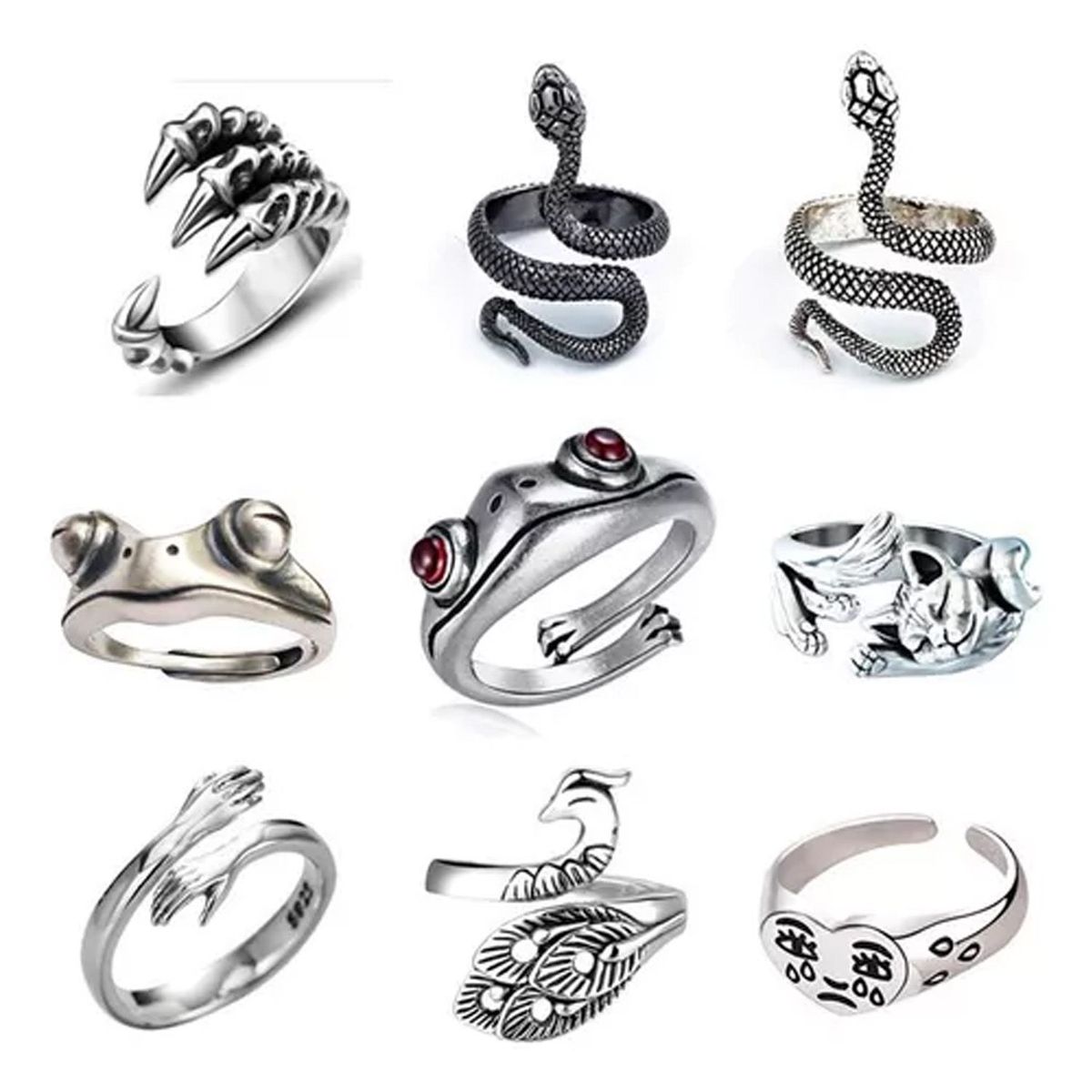 DENISASAA - 9 Anillos Dragon Garra Serpiente Ajustable Clásico Vintage