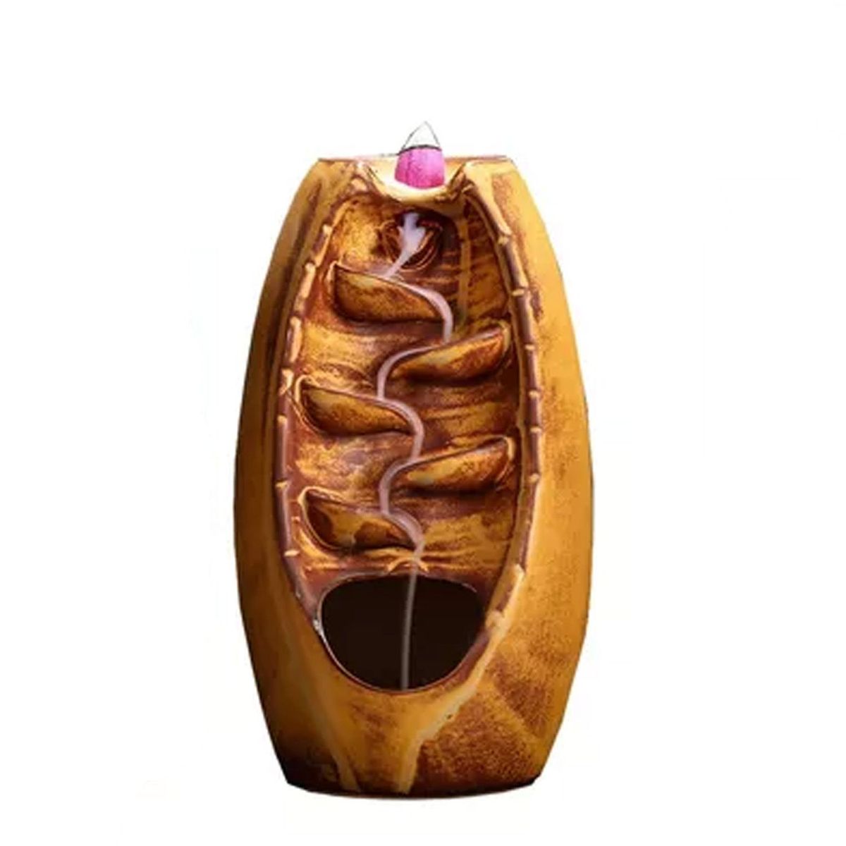 DENISASAA - Quemador De Incienso Con Reflujo De Humo Cascada Cerámico-Caqui