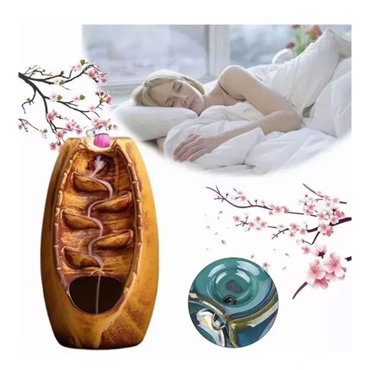 DENISASAA - Quemador De Incienso Con Reflujo De Humo Cascada Cerámico-Caqui