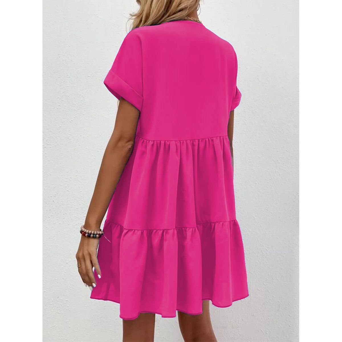ZIMRAHYG - Vestido de falda corta casual de cuello V para mujeres