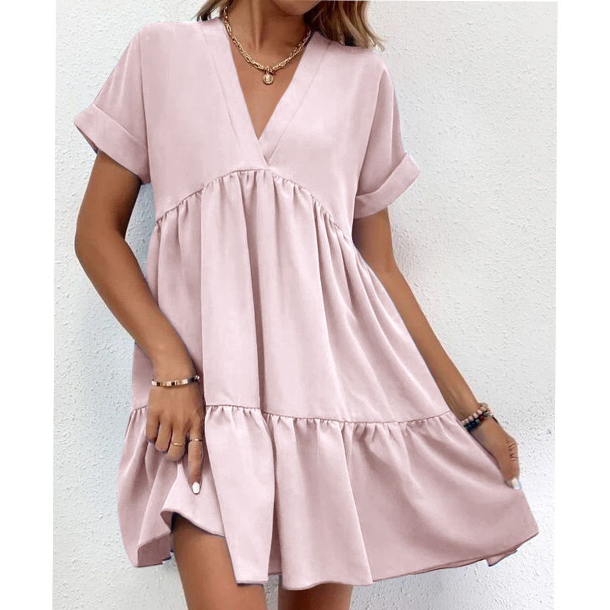 ZIMRAHYG - Vestido de falda corta casual de cuello V para mujeres