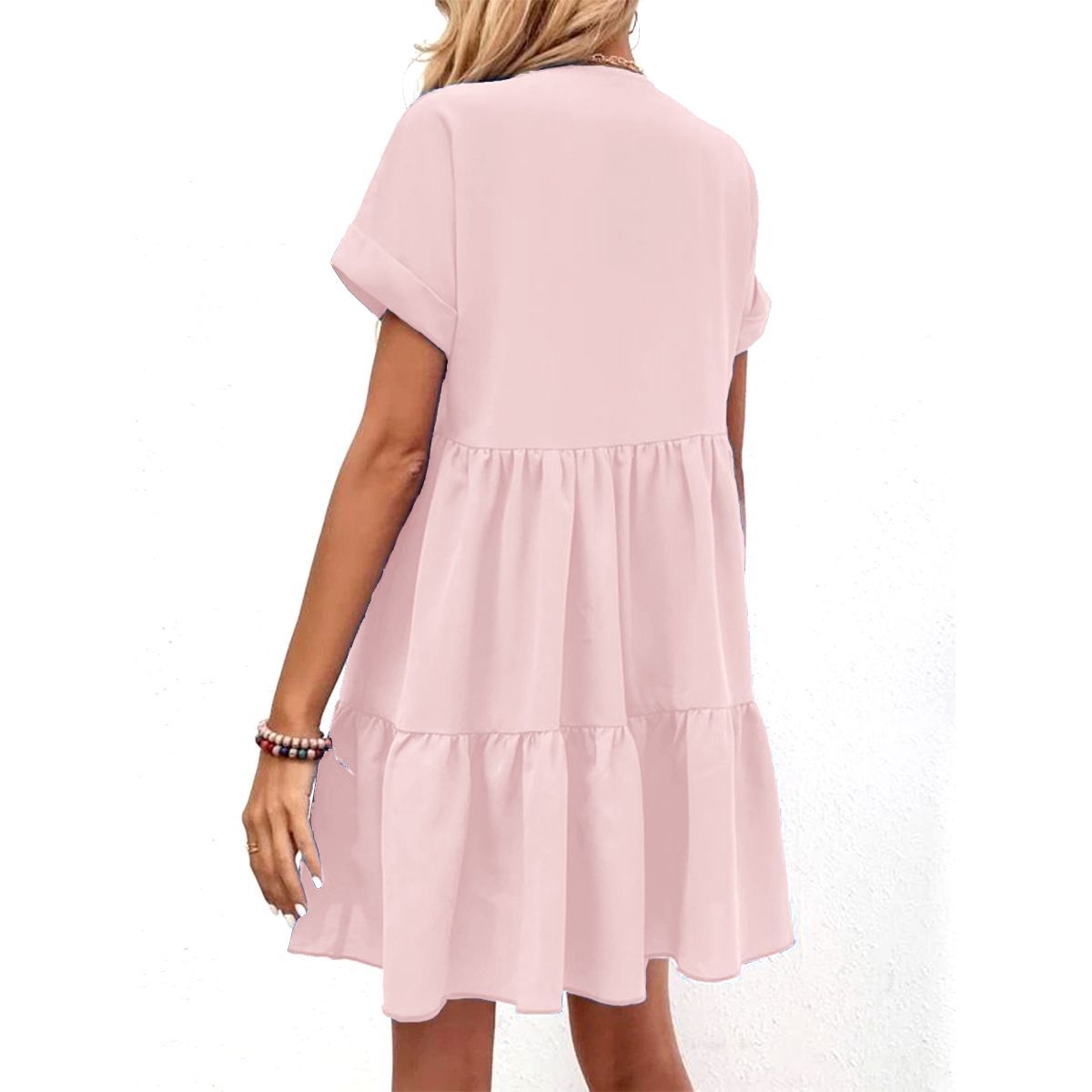 ZIMRAHYG - Vestido de falda corta casual de cuello V para mujeres