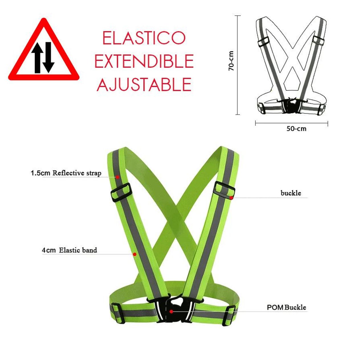 Chaleco Ajustable Seguridad Reflectivo Visibilidad Ciclista, marca GENERICO - Foto 2