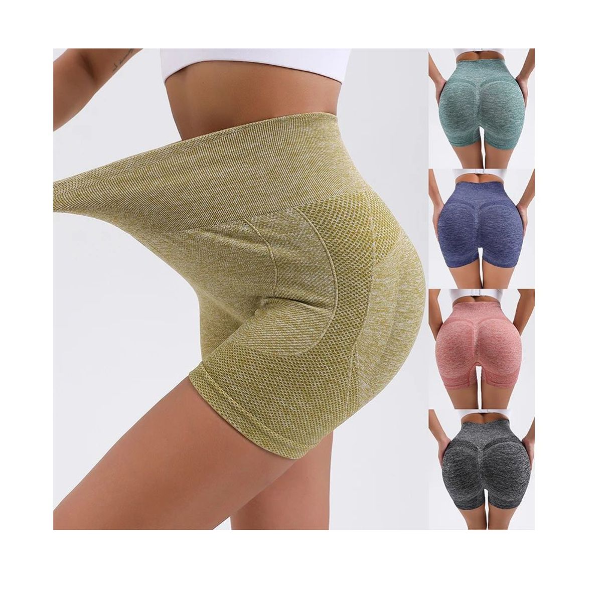 GENERICO - Short Malla para Entrenamiento  con Cintura Alta y Push Up para Gimnasio Multicolor