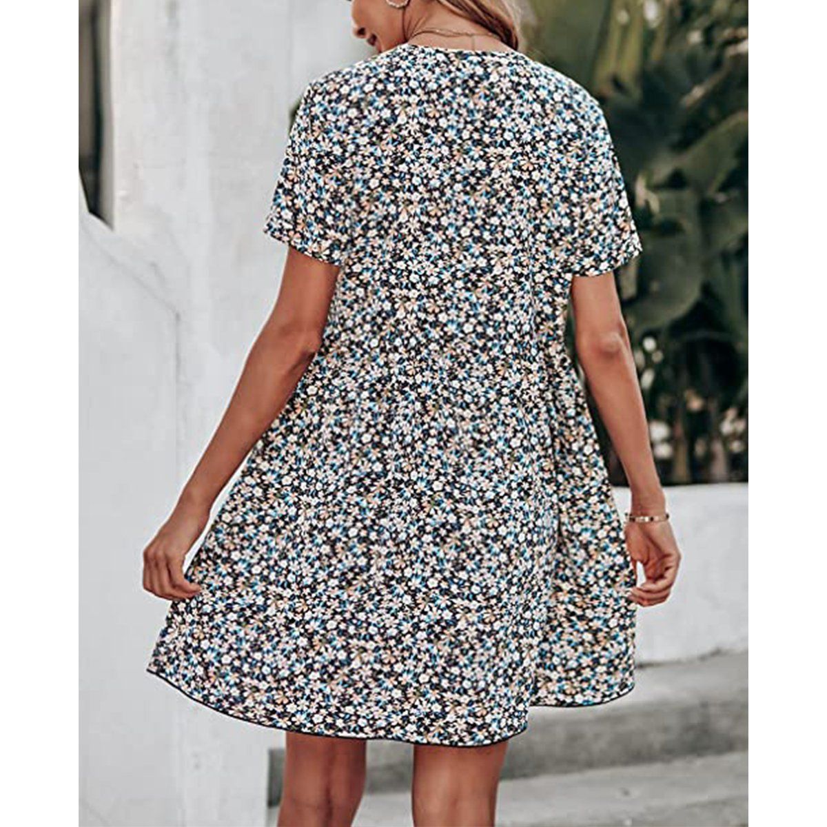 ZIMRAHYG - Moda mujer vestido floral de manga corta y cuello V para mujer
