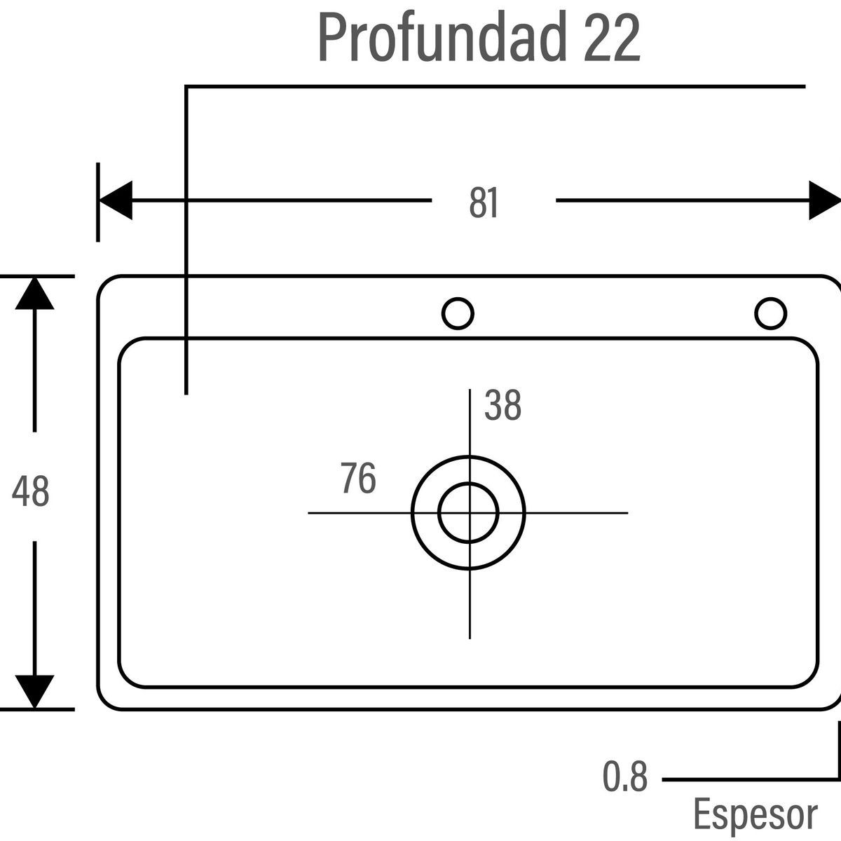 GENERICO - LAVADERO DE ACERO 1 POZA RECTANGULAR 81 X 48 BLACK R-INOX