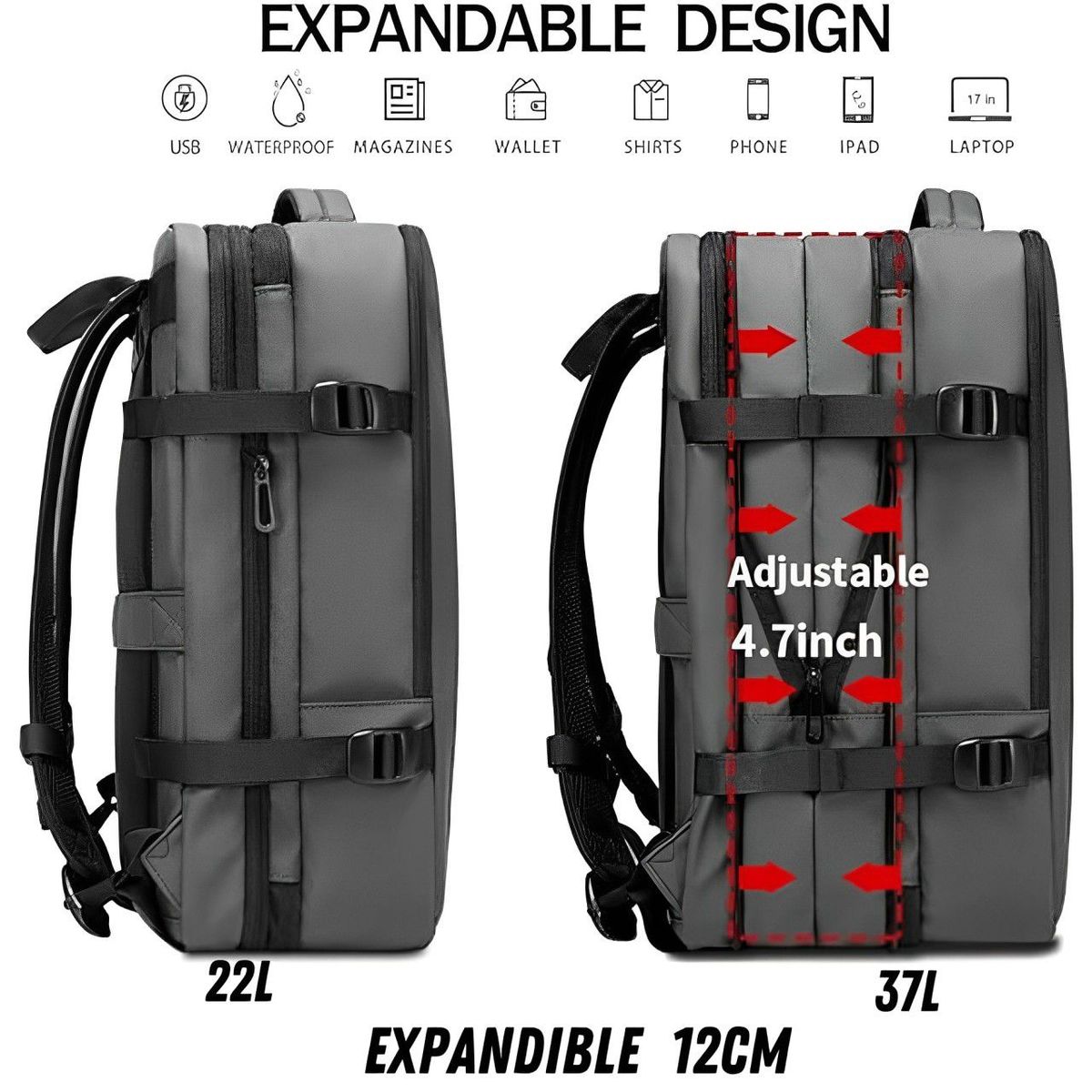 BANGE - Mochila Bange Expandible 1908 Gris