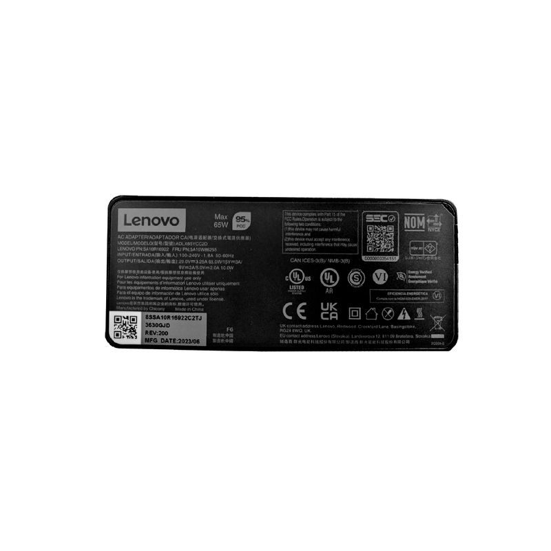 LENOVO - CARGADOR LENOVO 65W 240V 20.0V-3.25A USB TIPO C P/N: 4X20M26268
