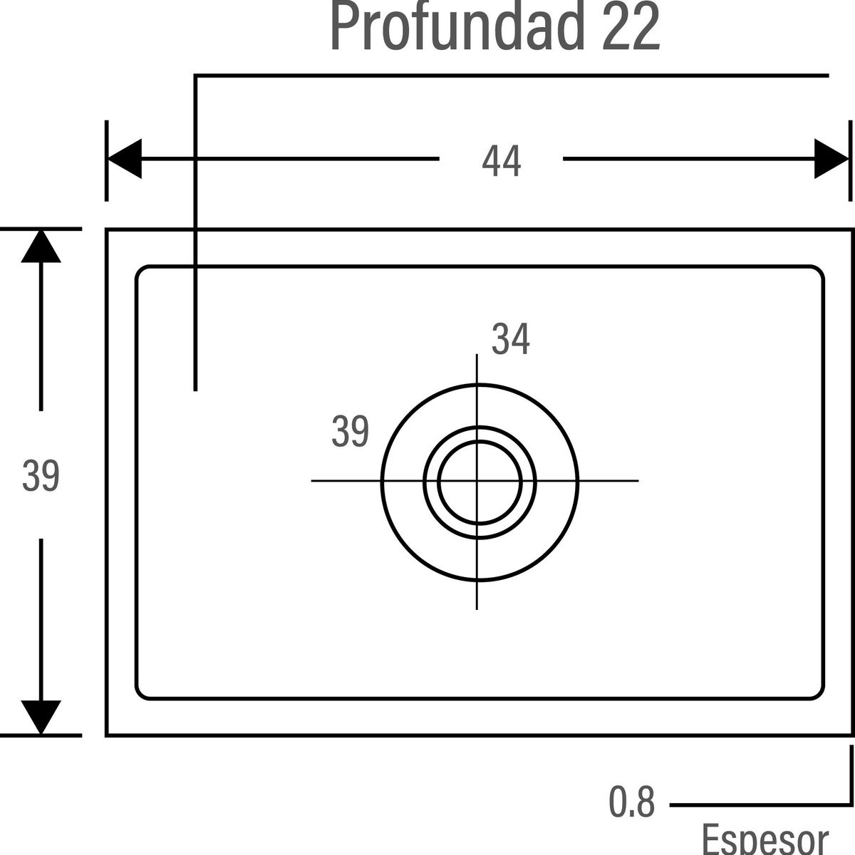 GENERICO - LAVADERO DE ACERO 1 POZA  44 X 39  CUADRADO  R-INOX