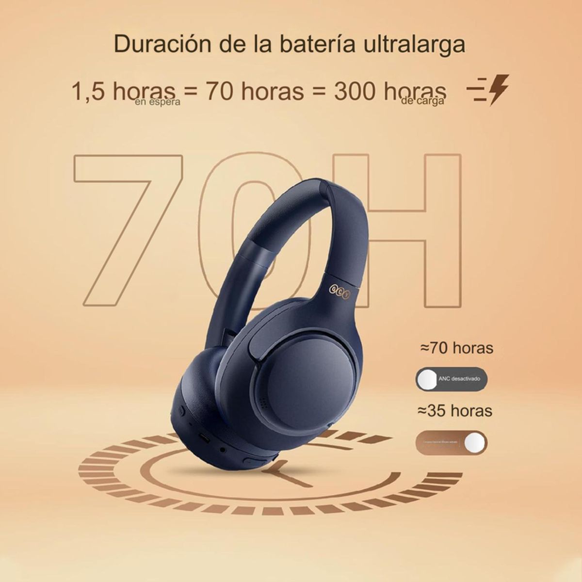 QCY - Audífonos Inalámbricos QCY H3 Bluetooth 5.3 70h ANC Activa Azul