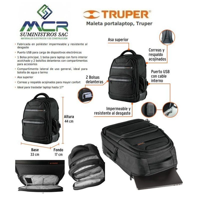TRUPER - Mochila Porta Laptop hasta 17 pulgadas Truper