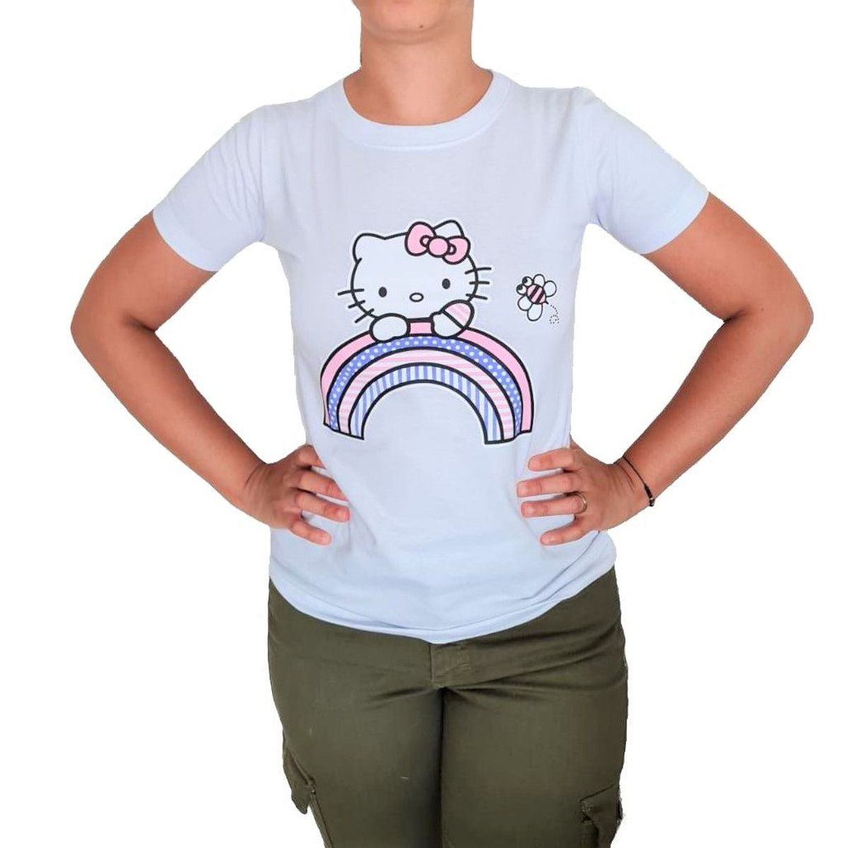 GENERICO - Polo mujer manga corta Kitty arco iris - Nathalie Love It - Blanco
