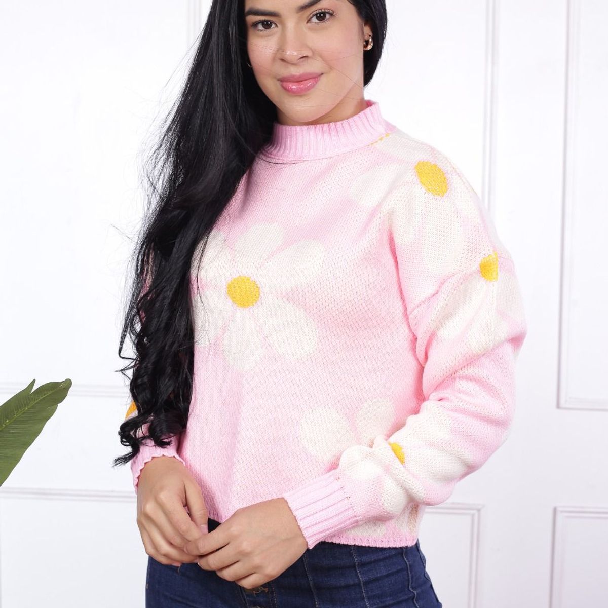 GENERICO - Chompa Mujer Lita Flores - Rosada