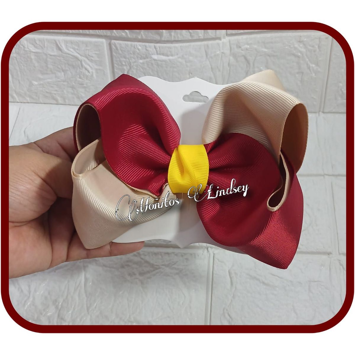 GENERICO - Lazo Boutique Escolar para Niña - Guinda-Beige-Amarillo