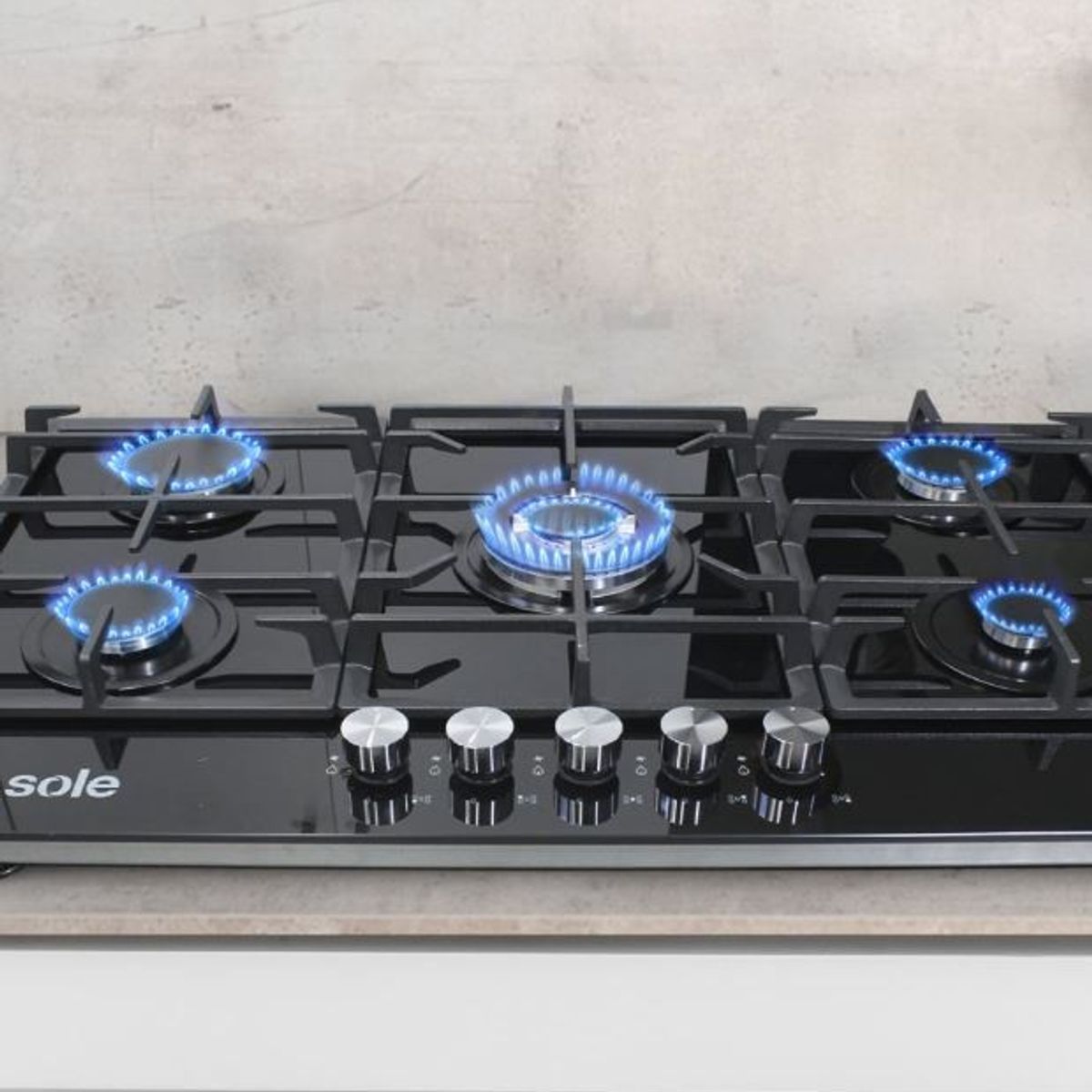 SOLE - Cocina Empotrable a Gas Sole 5 Hornillas Vidrio SOLCO046V2