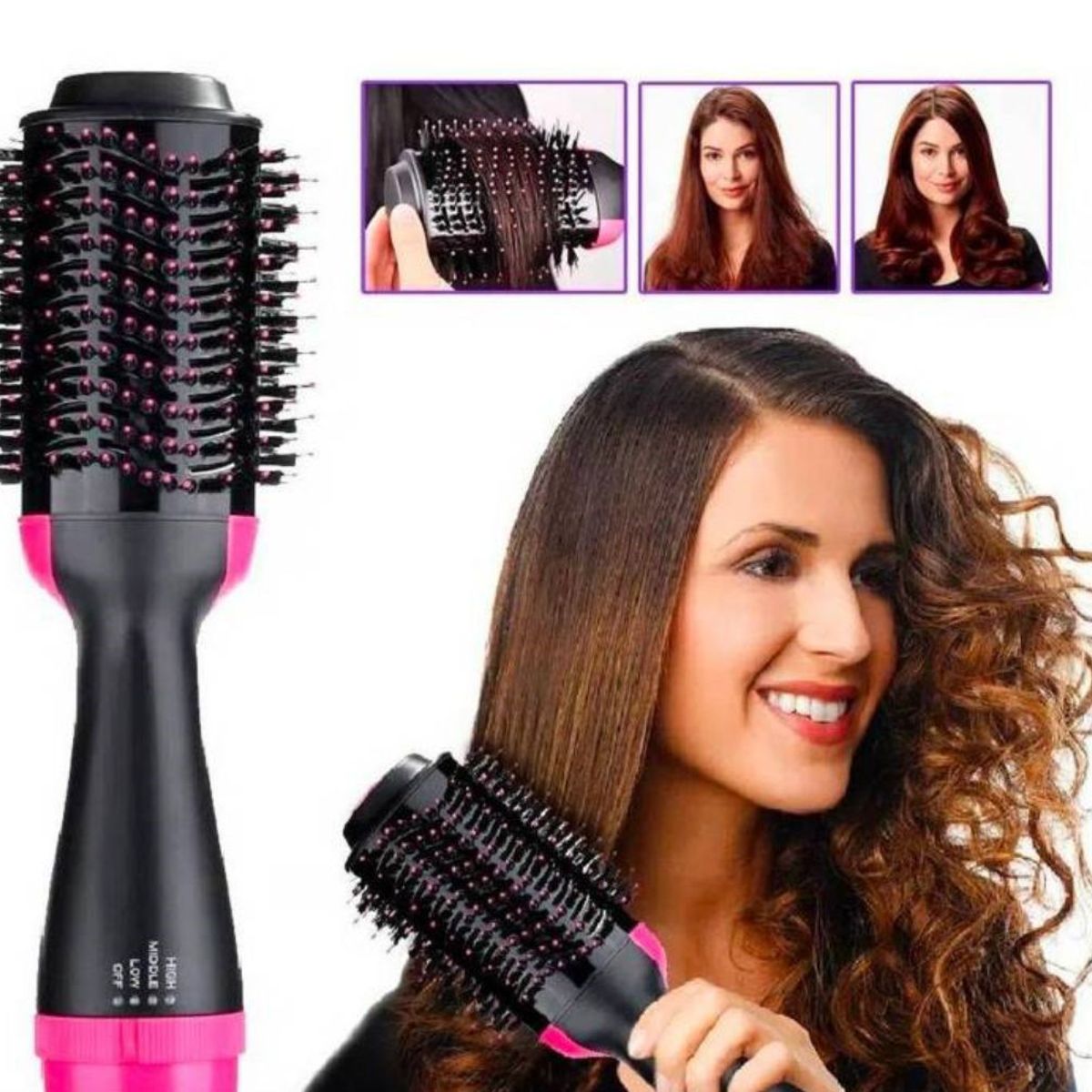 GENERICO - Cepillo Alisador Secador y Rizador 3 en 1