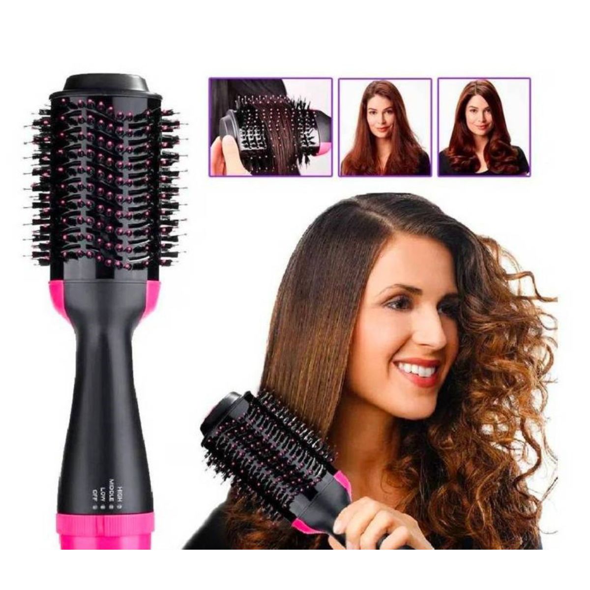 GENERICO - Cepillo Alisador Secador y Rizador 3 en 1