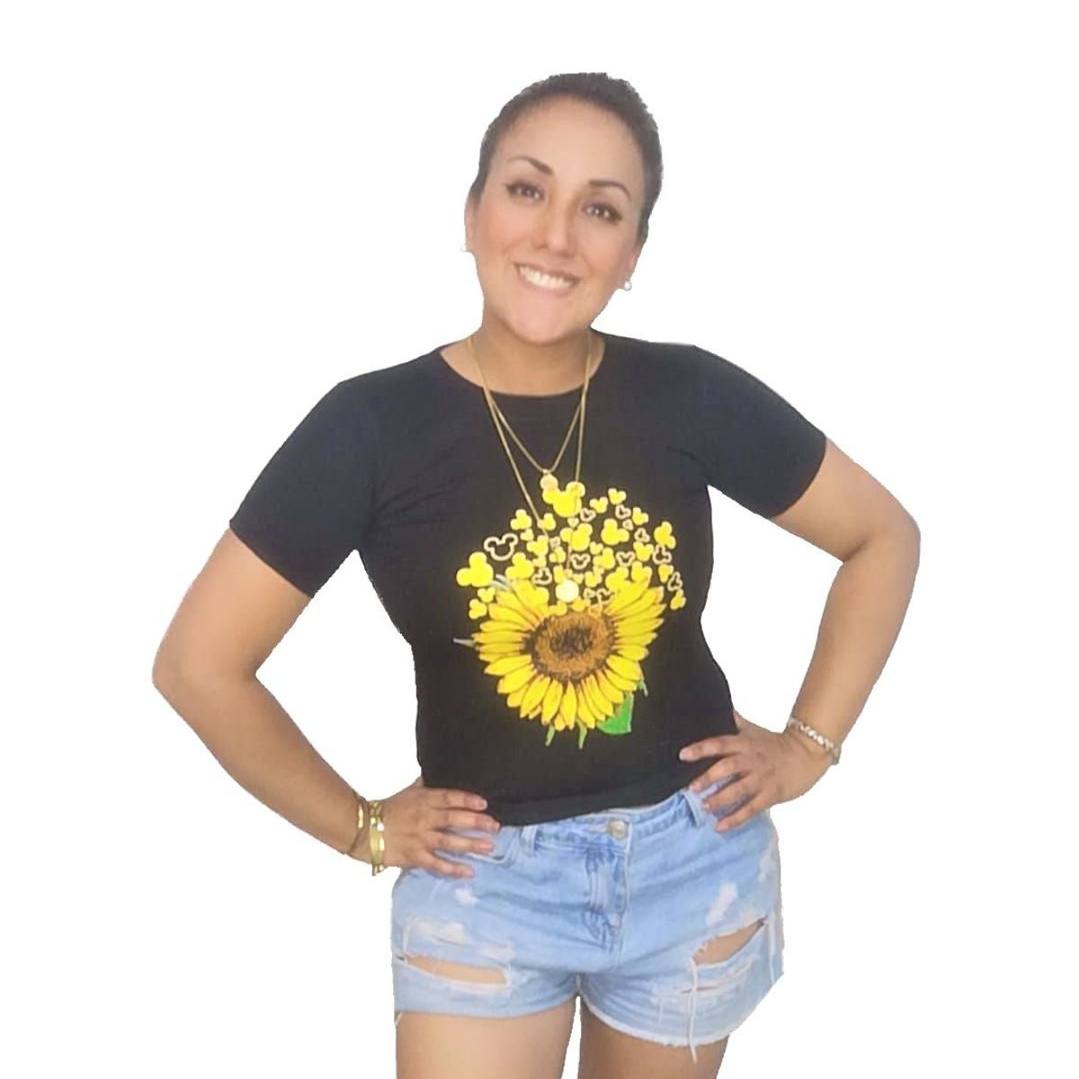 GENERICO - Polo Mujer Manga Corta Girasoles - Nathalie Love It - Negro