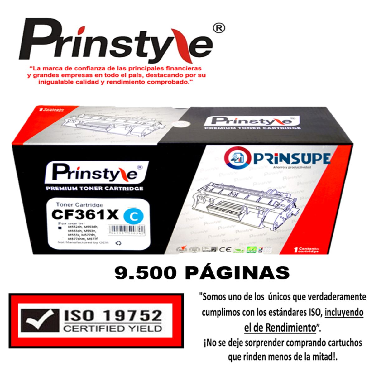 PRINSTYLE - TONER 508A 9.500 PRINSTYLE 508X CF361X  -  CYAN PÁG. ISO 19752