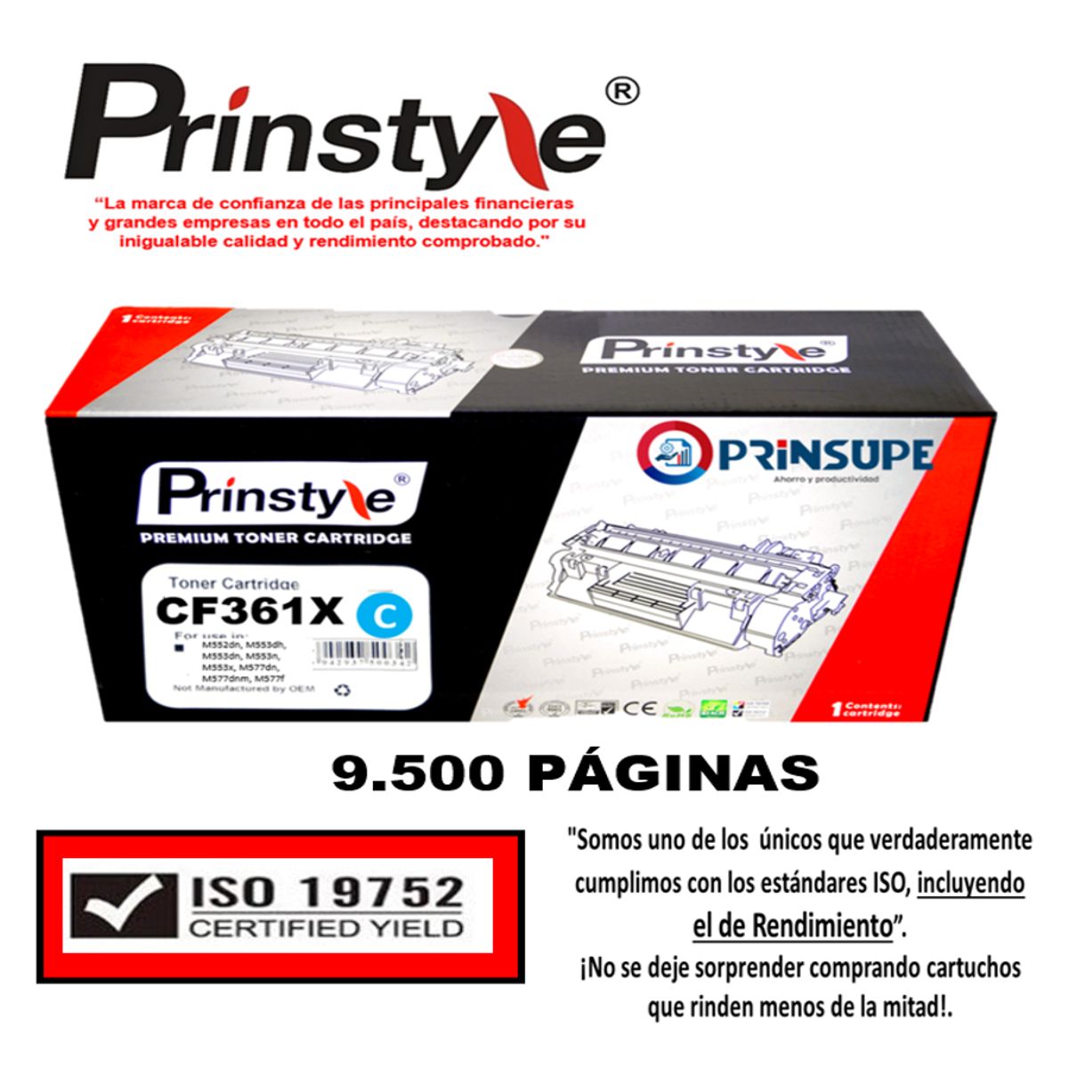 PRINSTYLE - TONER 508A 9.500 PRINSTYLE 508X CF361X  -  CYAN PÁG. ISO 19752