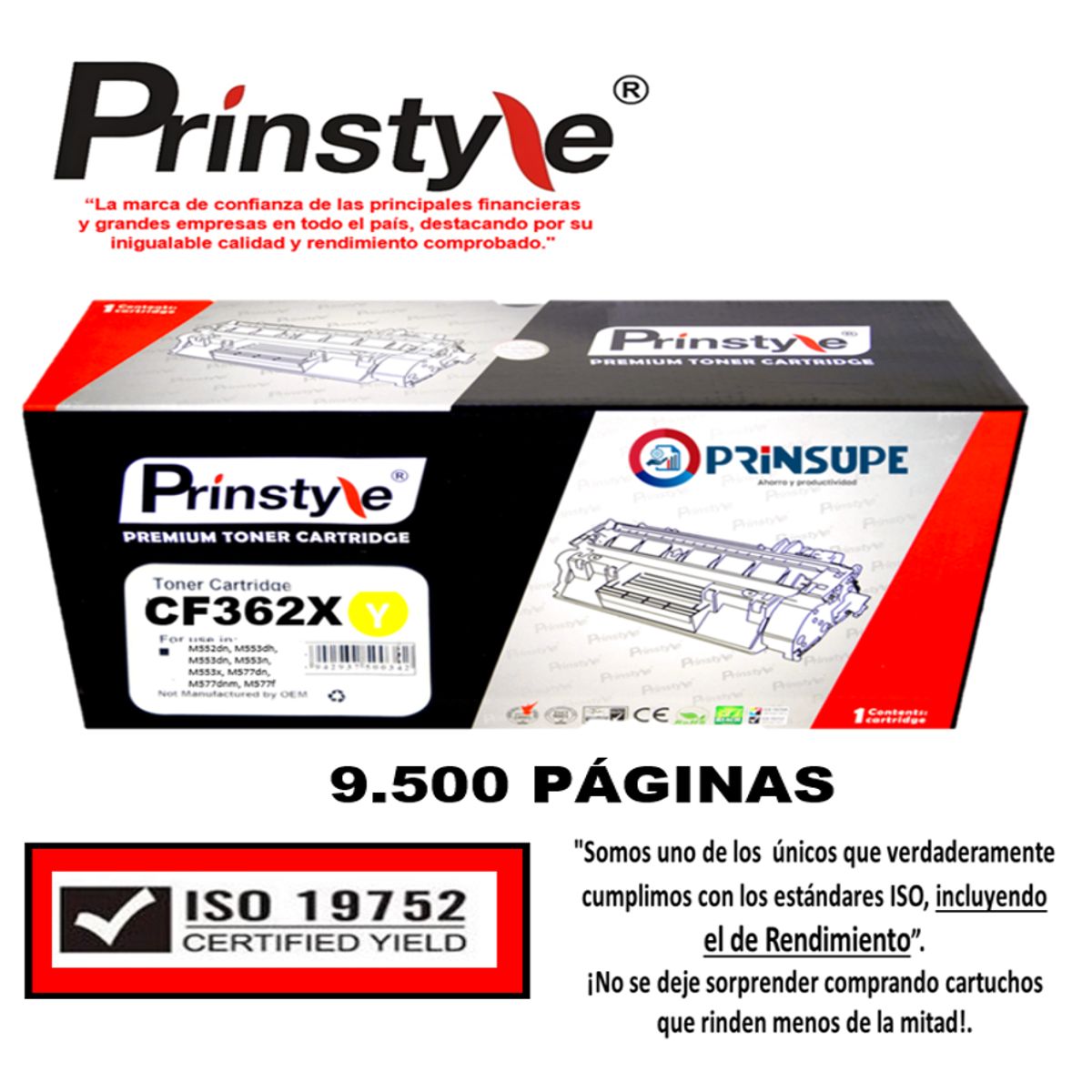 PRINSTYLE - TONER 508A 9.500 PÁG  PRINSTYLE 508X CF362X  - YELLOW . ISO  19752