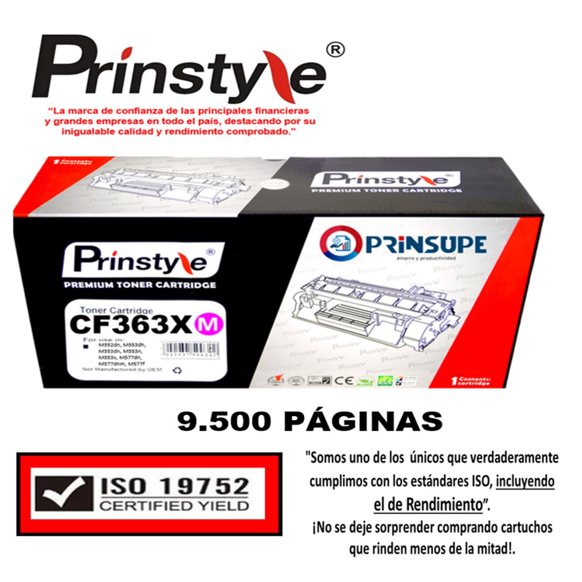 PRINSTYLE - TONER 508A  9.500 PÁG. PRINSTYLE 508X CF363X  MAGENTA . ISO 19752