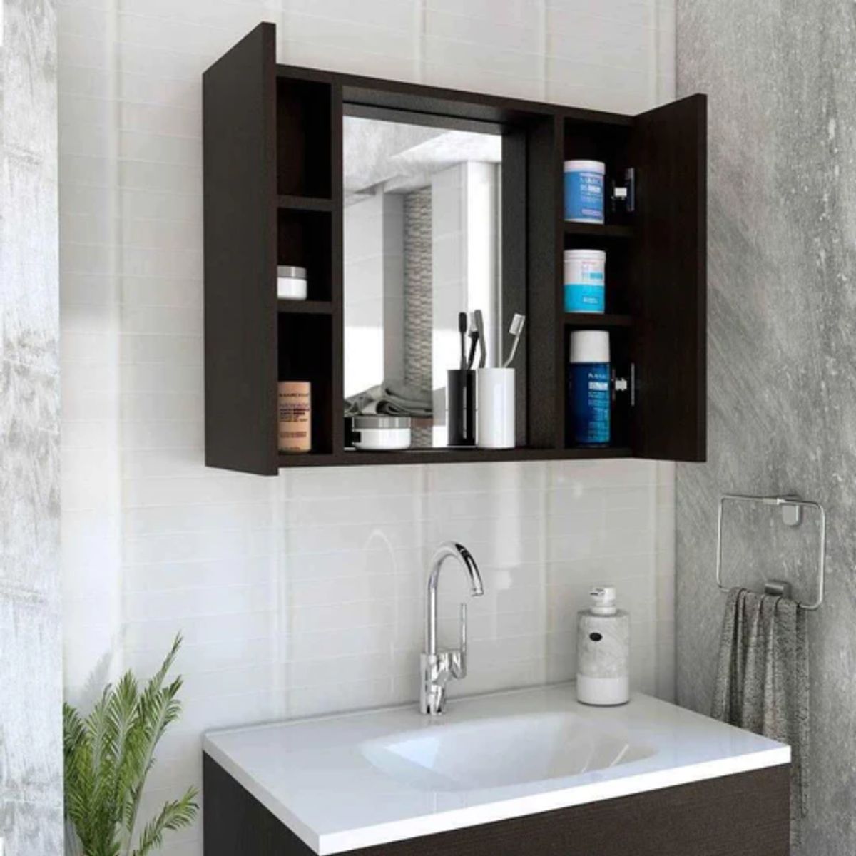 GENERICO - Gabinete de Baño Artemisa Armado Negro - Petrox Home