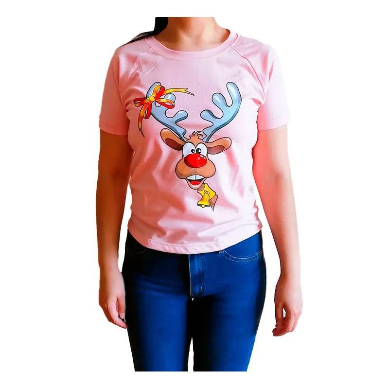 GENERICO - Polo Mujer Manga Corta Diseño Reno - Nathalie Love It - Melón