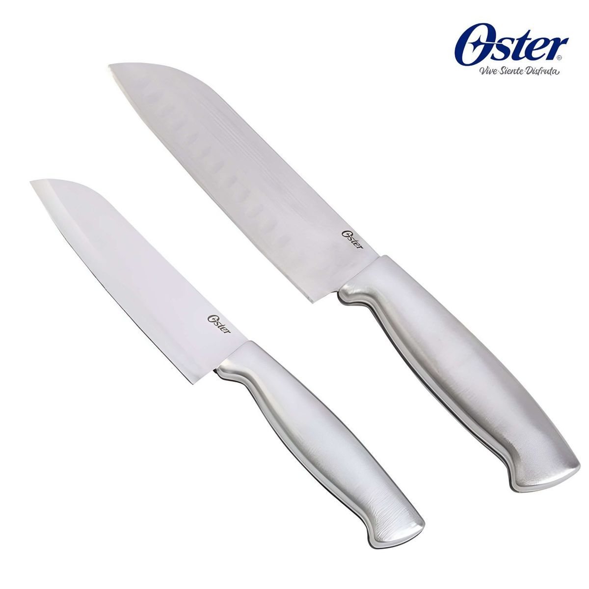 OSTER - Juego de cuchillos 2 piezas Santoku Baldwyn Acero Inoxidable Oster