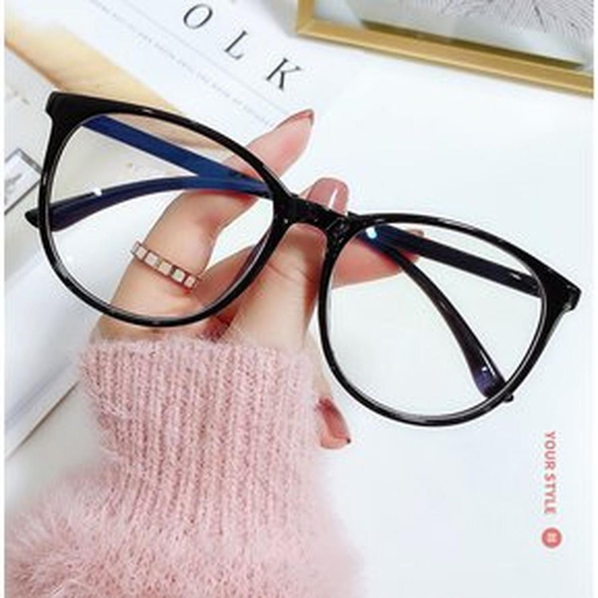 GENERICO - Montura lentes Ovalados con bloqueo de luz azul - Rosa - Talla Única