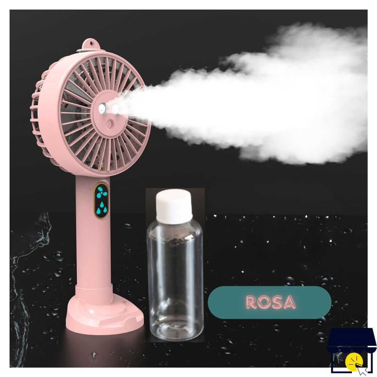 GENERICO - Ventilador portátil con soporte y atomizador de agua - Rosa