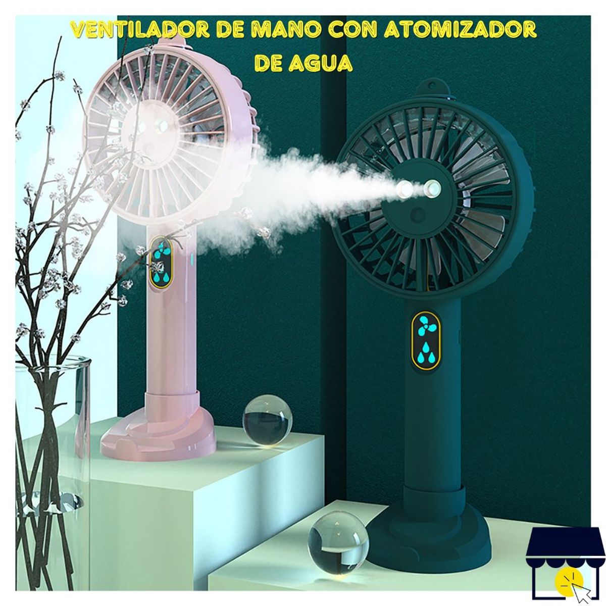 GENERICO - Ventilador portátil con soporte y atomizador de agua - Rosa