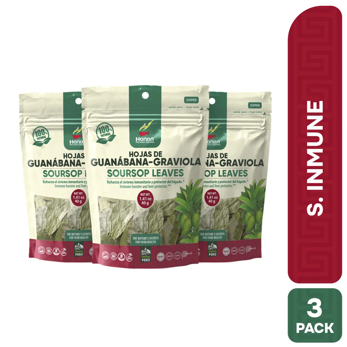HANAN PERUVIAN SECRETS - Hojas de Guanabana - Graviola  Infusión Hanan Tripack 40g
