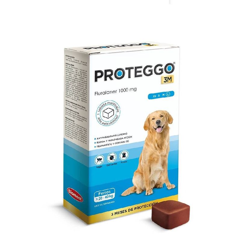 PROTEGGO - Antipulgas Proteggo 3M 1000mg (20 a 40 Kg) x 1 Tableta