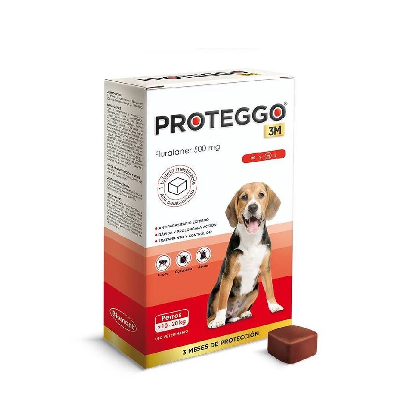 PROTEGGO - Antipulgas Proteggo 3M 500mg (10 a 20 Kg) x 1 Tableta
