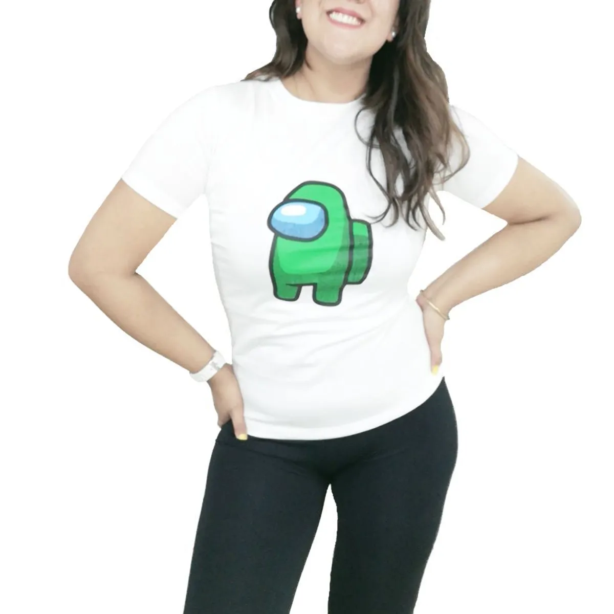 GENERICO - Polo Mujer Manga Corta Among Us verde - Nathalie Love It - Blanco