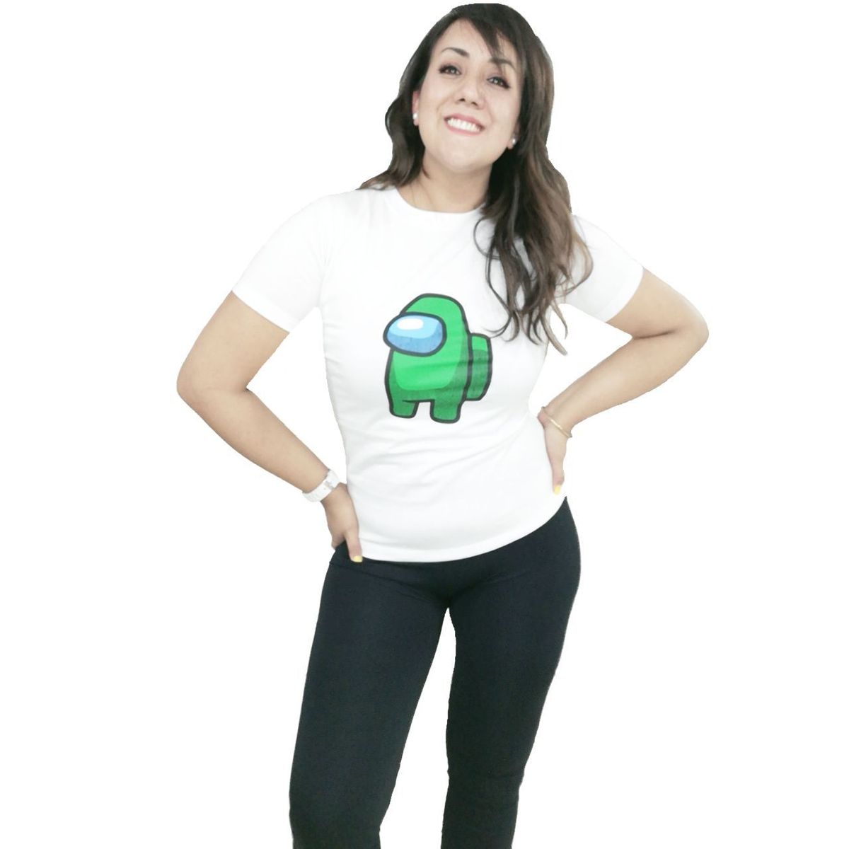 GENERICO - Polo Mujer Manga Corta Among Us verde - Nathalie Love It - Blanco