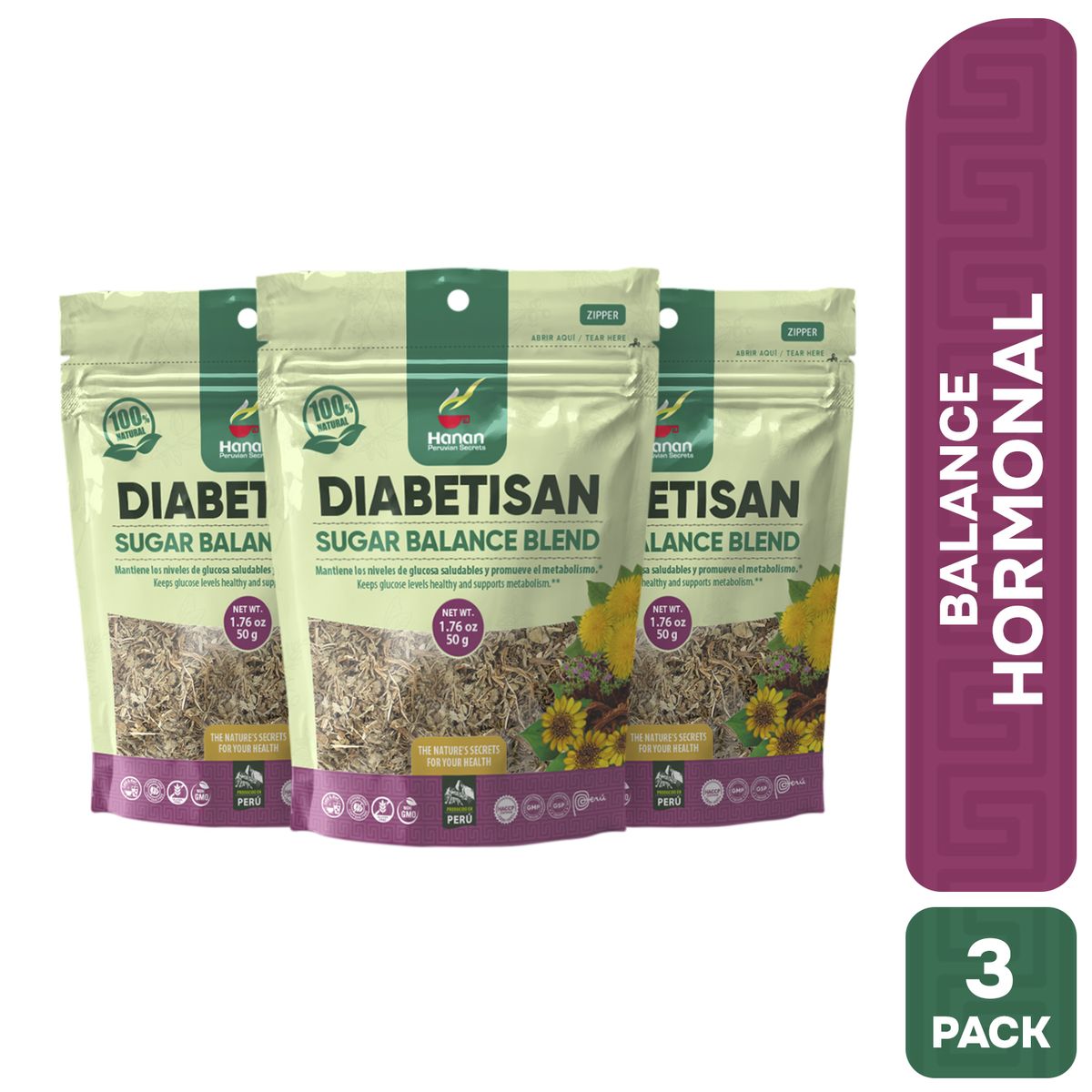 HANAN PERUVIAN SECRETS - Diabetisan Infusión Hanan Tripack 50g