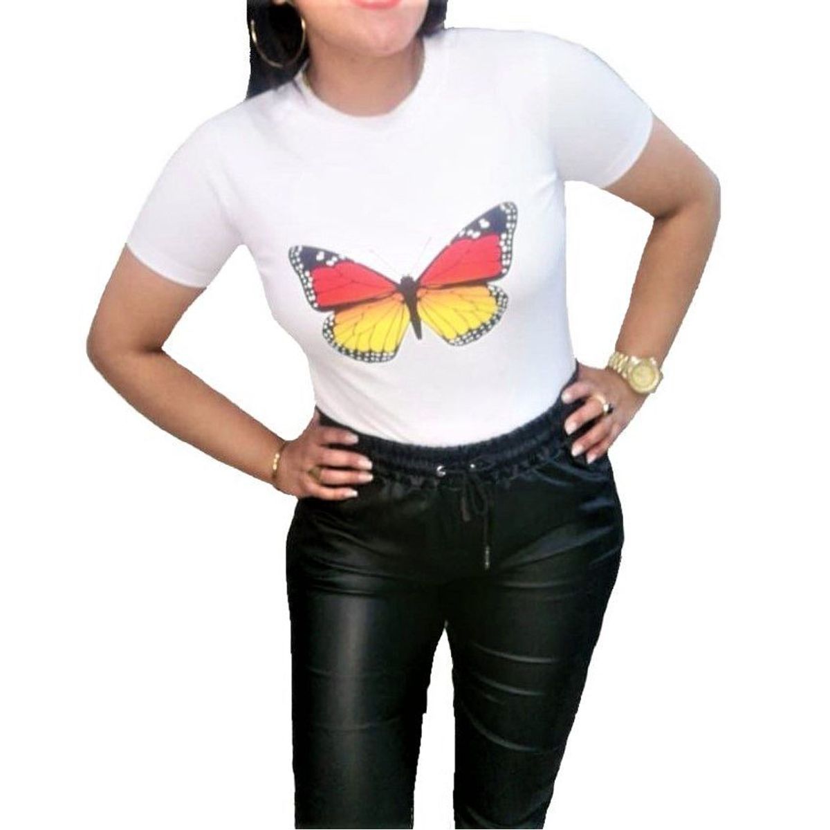 GENERICO - Polo Mujer Mariposa Monarca - Blanco