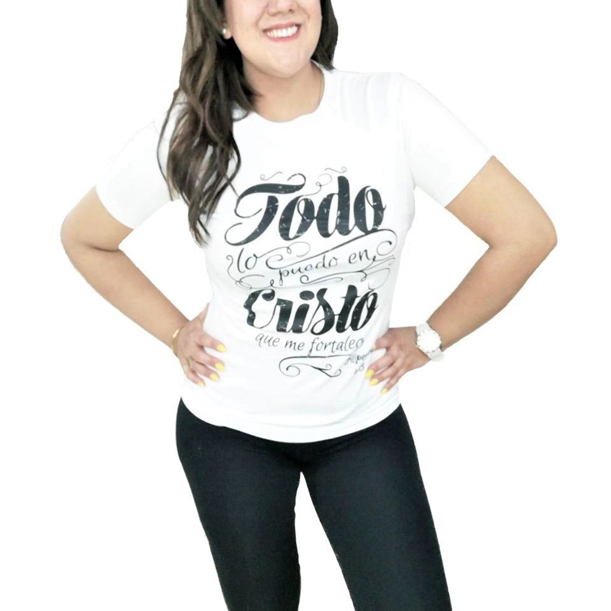 GENERICO - Polo Mujer Diseño Todo lo puedo en Cristo - Blanco