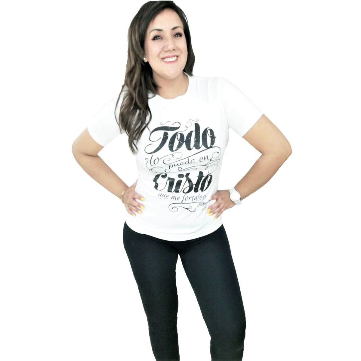 GENERICO - Polo Mujer Diseño Todo lo puedo en Cristo - Blanco