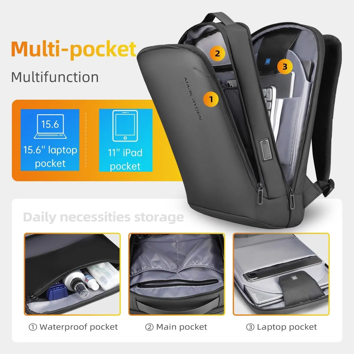 MARK RYDEN - Mochila Mark Ryden Modelo Metropolitan MR9008 Negro