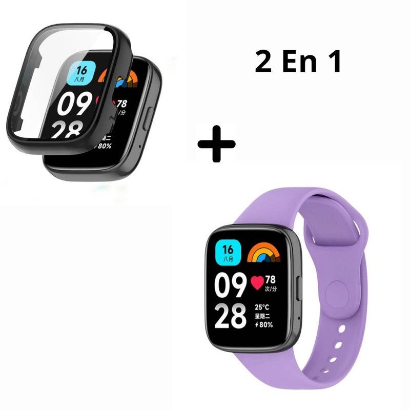 GENERICO - Bumper con Vidrio Arena + Correa para Redmi Watch 3 Active - Lila
