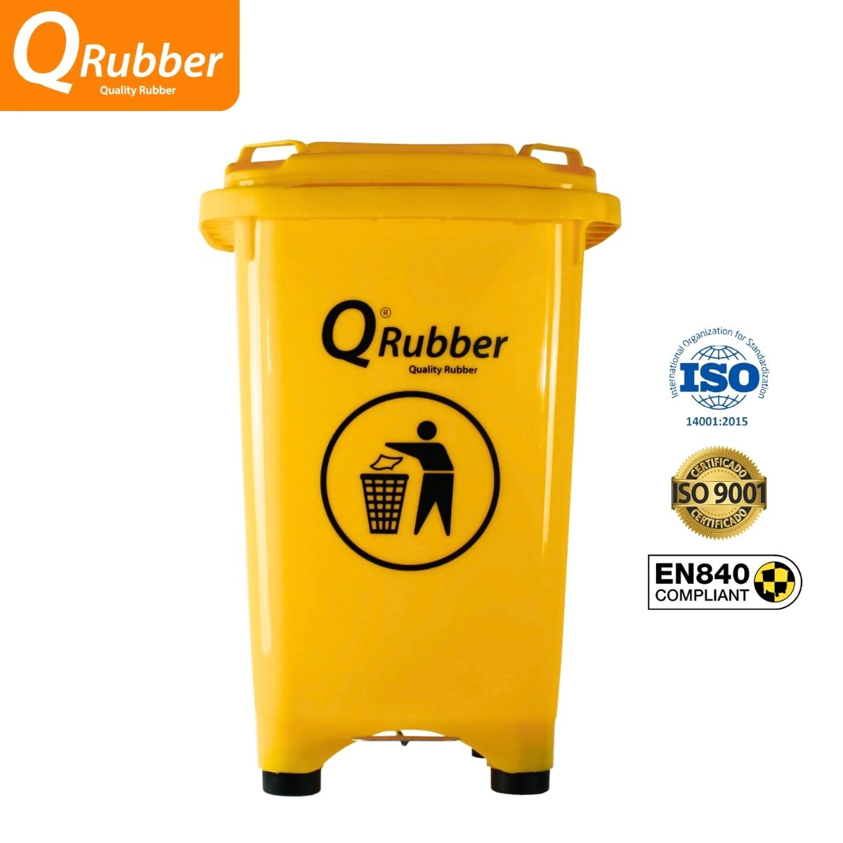 QRUBBER - Tacho de plástico HDPE 50 litros amarillo con pedal QRubber