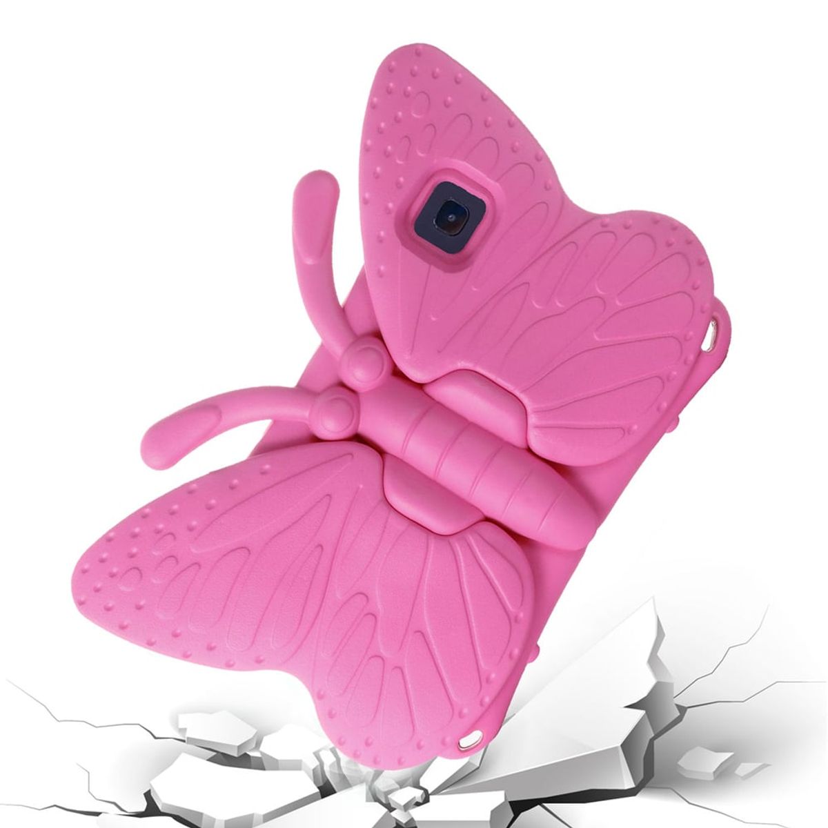 GENERICO - Funda para Samsung Tab A 8 de Goma Mariposa Fucsia Resistente