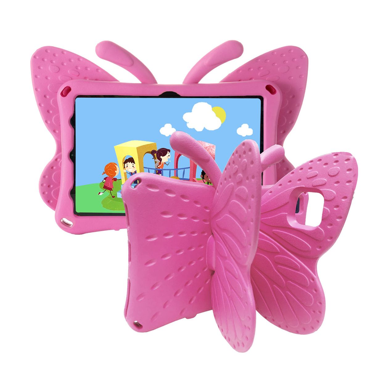 GENERICO - Funda para Tablets Tab 8 de Goma Mariposa Fucsia Resistente