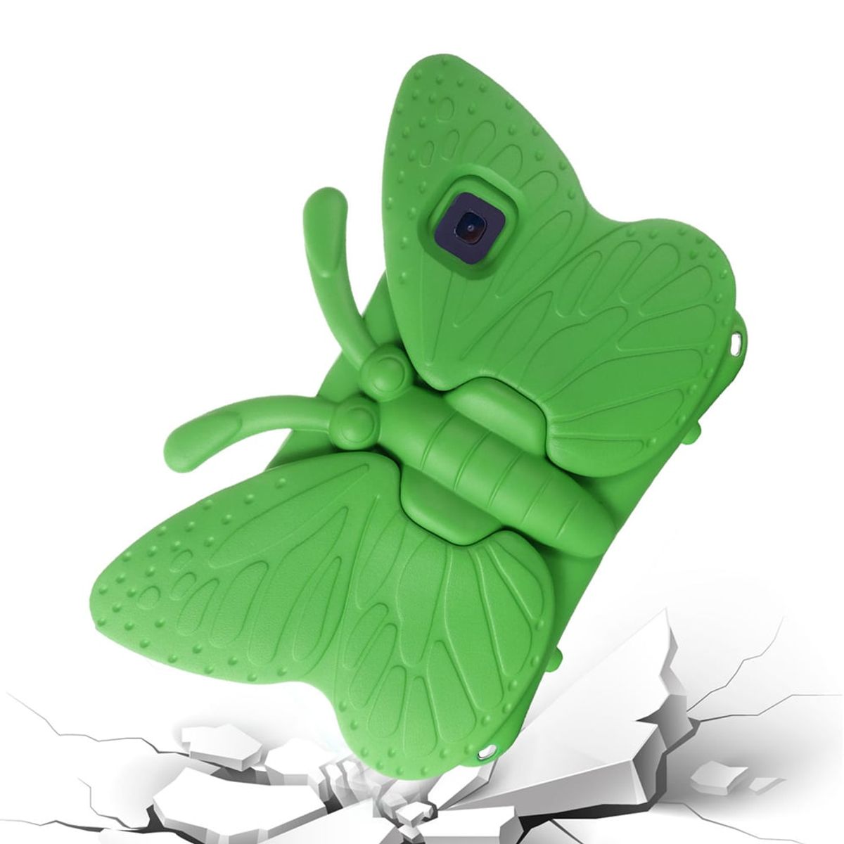 GENERICO - Funda para Samsung Tab 4 7 de Goma Mariposa Verde Resistente