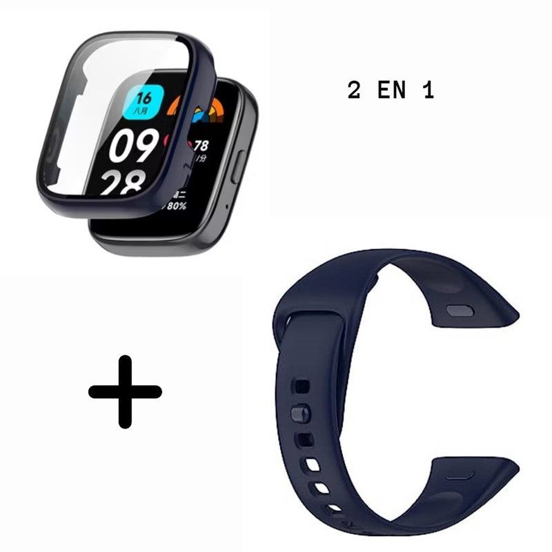 GENERICO - Bumper con Vidrio AZUL NOCHE + Correa para Redmi Watch 3 - AZUL